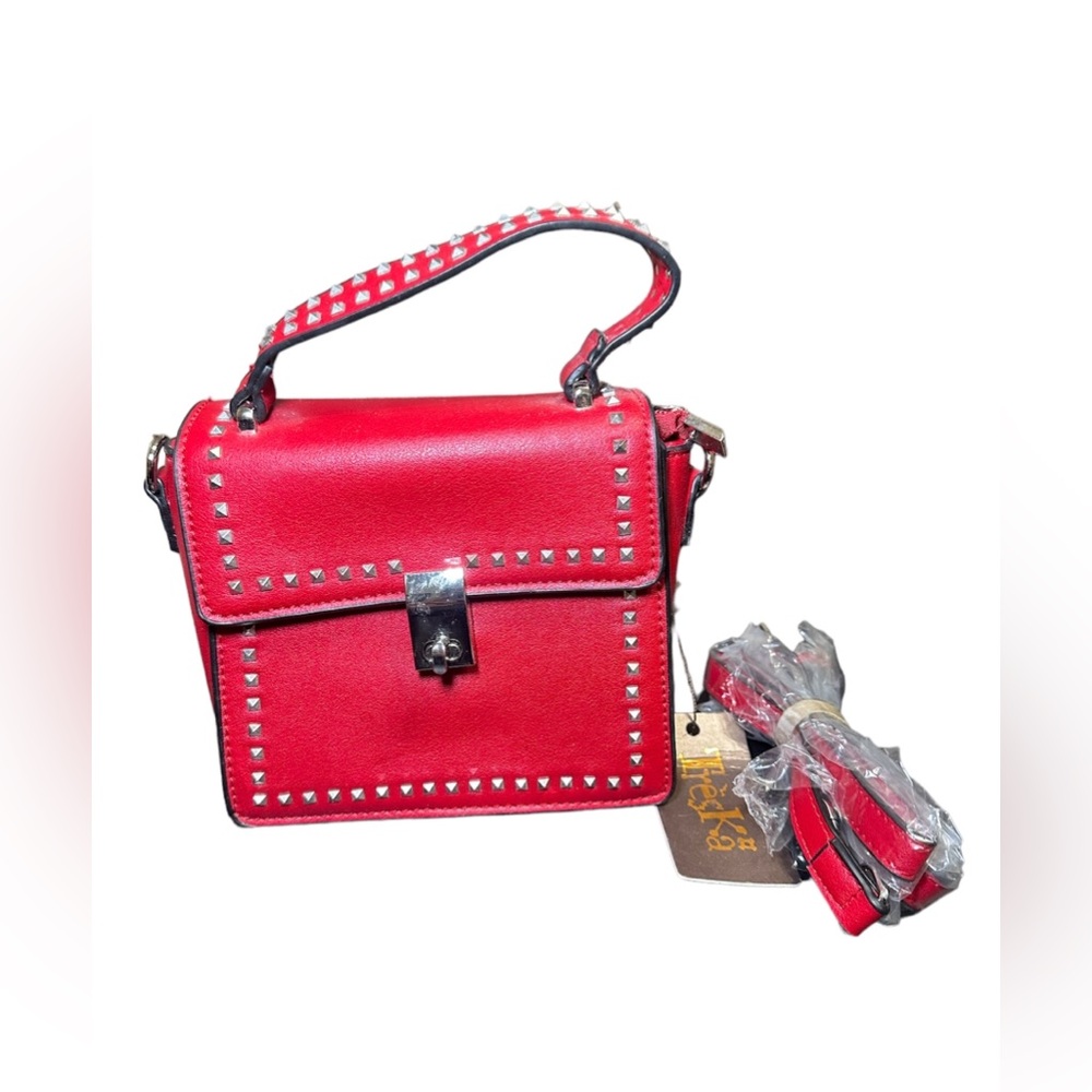 Treska Red With Silver Studs Crossbody Purse